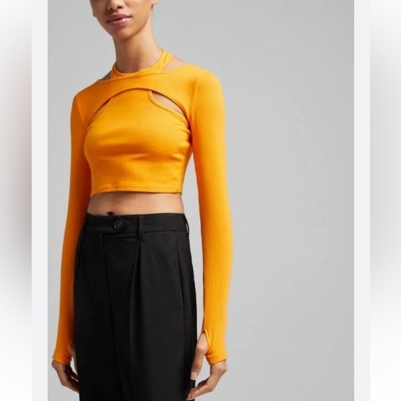 Bershka Fitted Long Sleeve Shirt Yellow - Picture 7 of 8